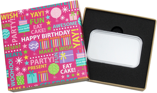 SilverTowne Natural Kraft Paper Gift Box with Pink Happy Birthday Words Box Sleeve